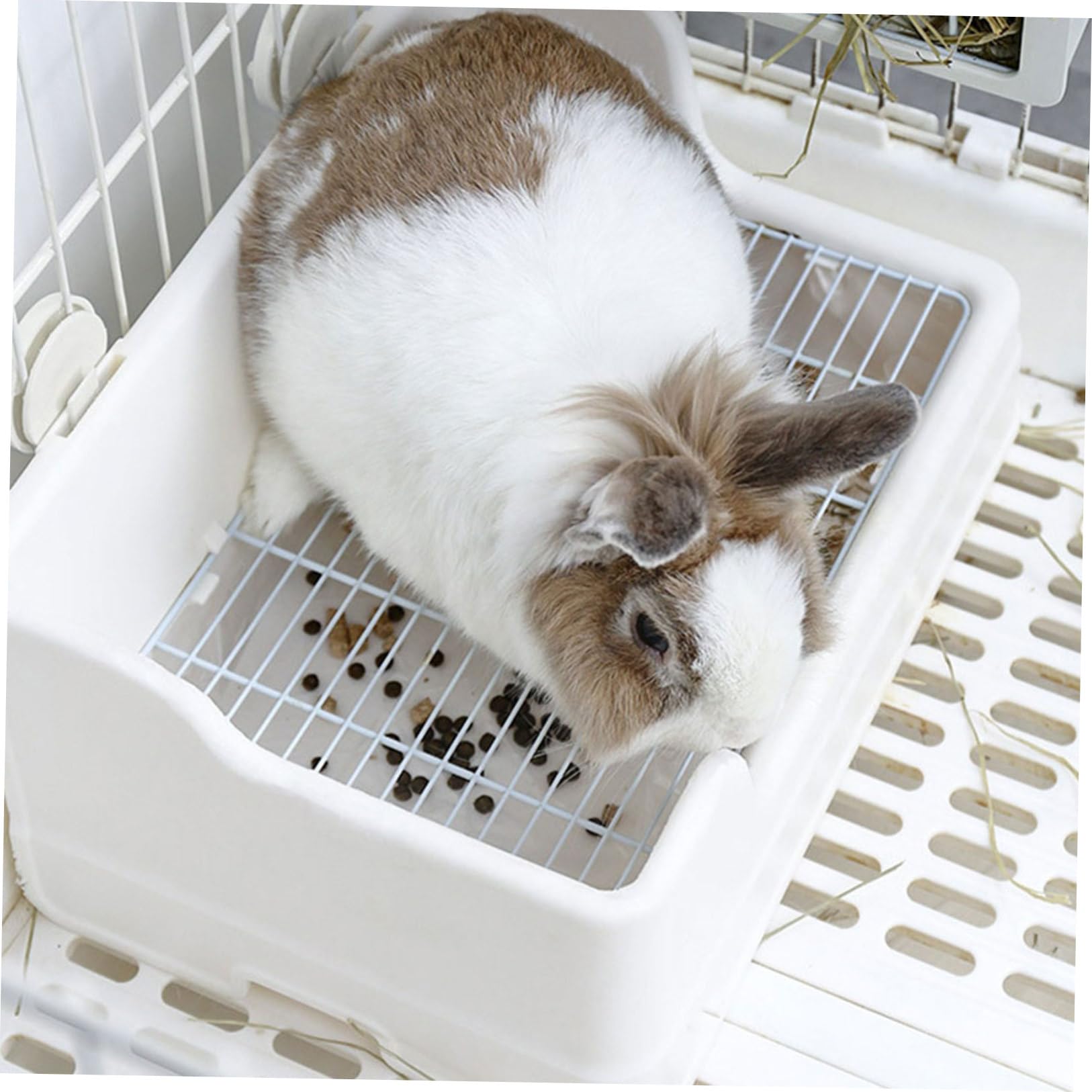 ibasenice Lettiera per Coniglio Bianco in Plastico Facile da Pulire Griglia Adatta e Struttura Divisibile in Due Parti per Animali Domestici