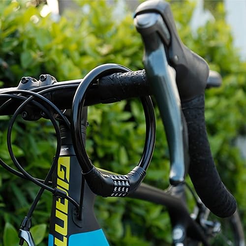 Miniatura 9 de SPROUTER - Juego de candado de cable para bicicleta, antirrobo, portátil, reiniciable, combinación de 4 dígitos, 4.7 in de diámetro, color negro