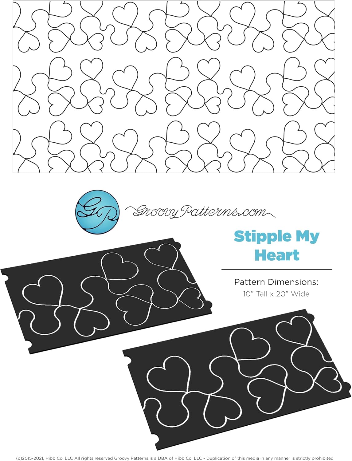 Groovy Patterns Stipple My Heart Patchwork Quilt Pattern - Long Arm Board Sewing Patterns - Quilting Templates Sewing Supplies