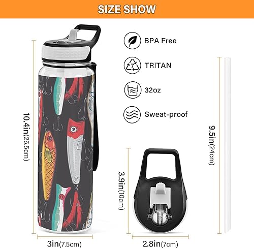 Miniatura 3 de Joko Ivery Coloridos señuelos de pesca de 32 onzas botella de agua deportiva para niños pequeños, a prueba de fugas, sin BPA, con popote de