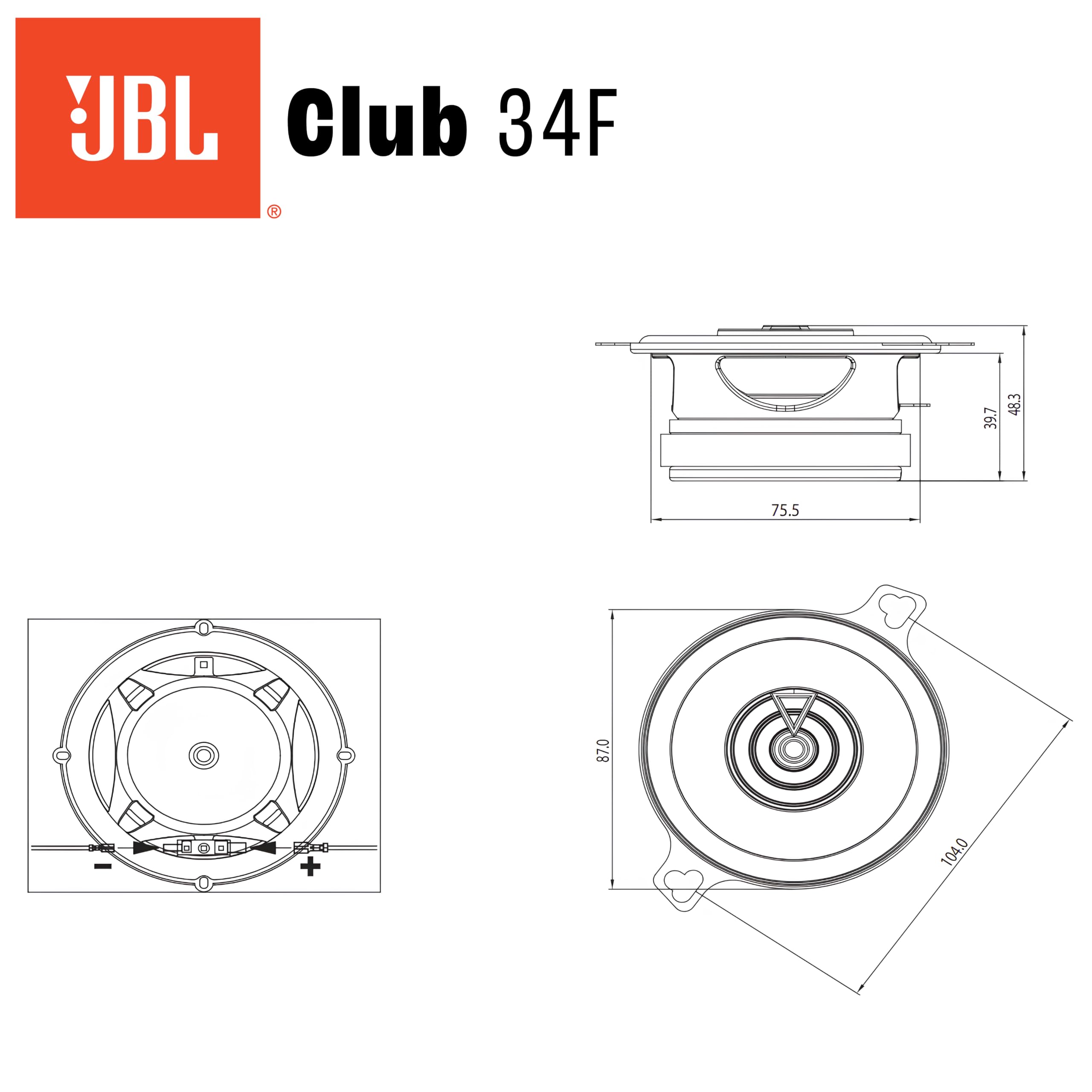 JBL Club Gen3 34F 3.5'' (8.7cm) Set de haut-parleur Coaxial