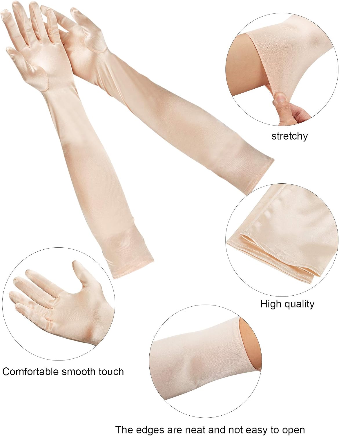 6 Pack Long Satin Gloves 1920s Opera Length Gloves for Wedding Halloween Prom (6 Colors)