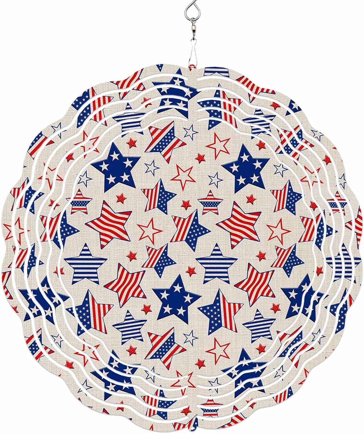 Independence Day Stripes and Stars Wind Spinner for Garden Yard 3D Stainless Steel Hanging Wind Spinners, Star Vintage Linen Spinners Outdoor Metal Decor for Lawn Patio Home