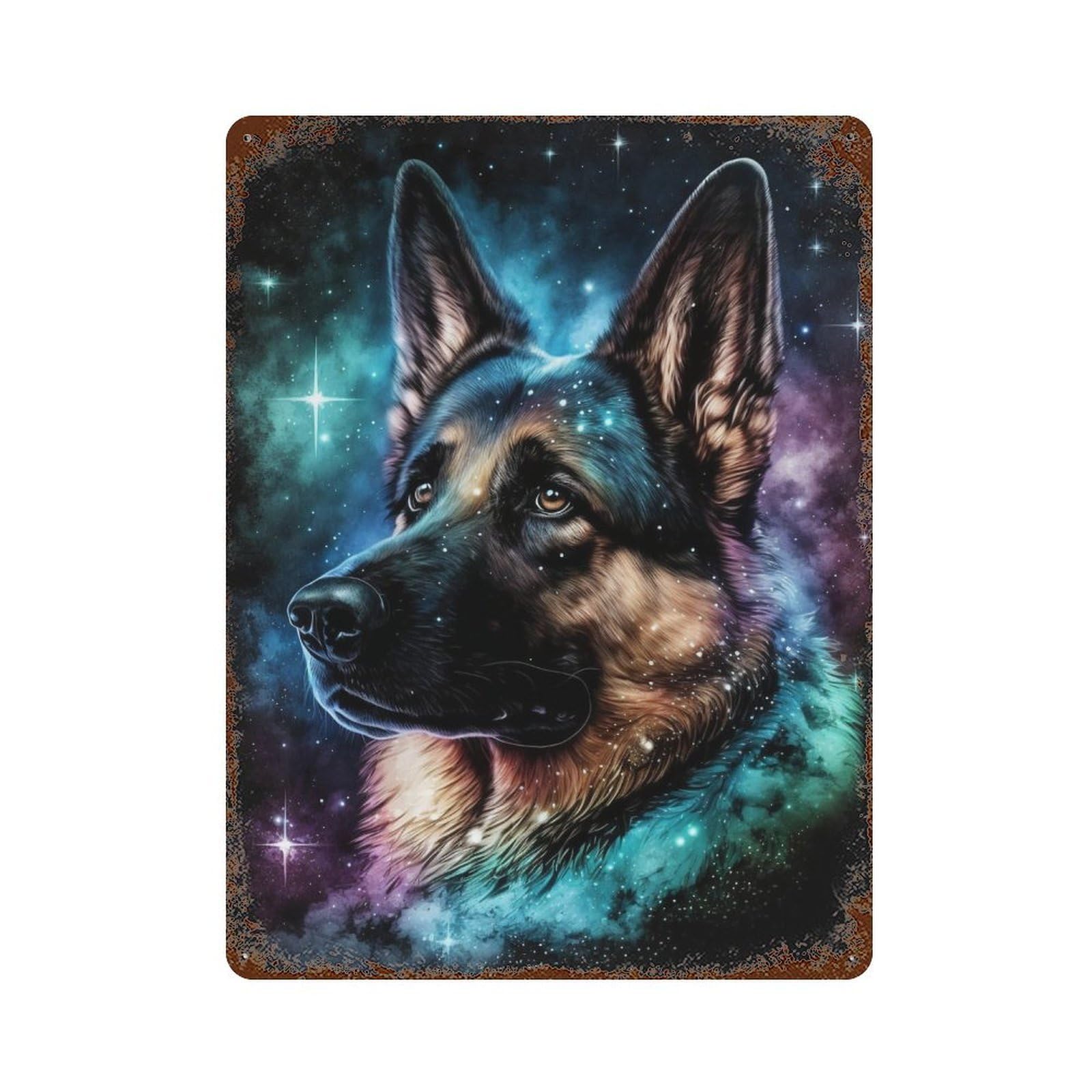 Garage Style Galactic German Shepherd Art Print -4 Vintage Metal Tin Sign 15.7"x11.8", Classic Wall Plaque for Bar And Workshop