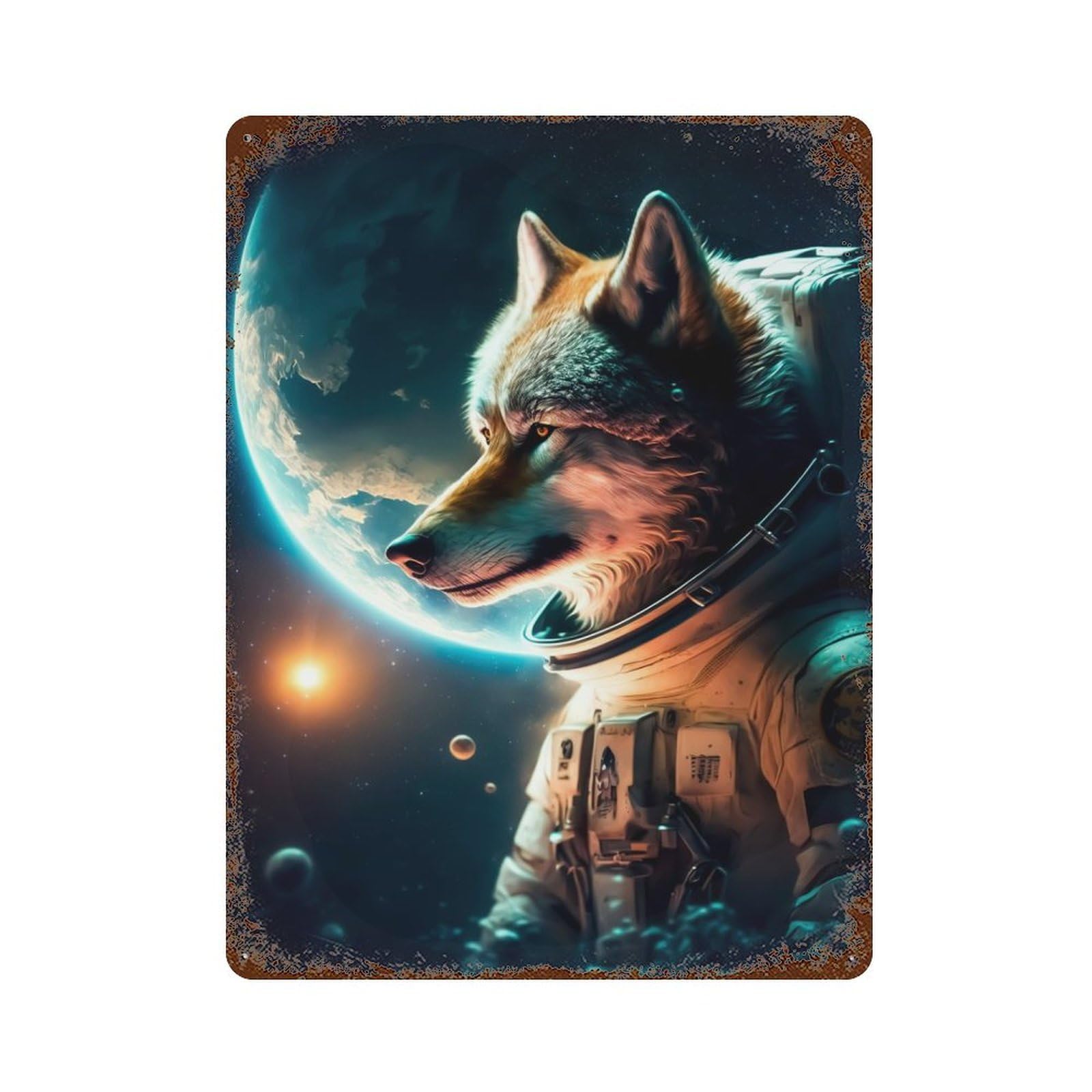 Garage Style Wolf Vintage Rust Metal Sign 15.7"x11.8", Rustic Home Decor for Bar And Workshop