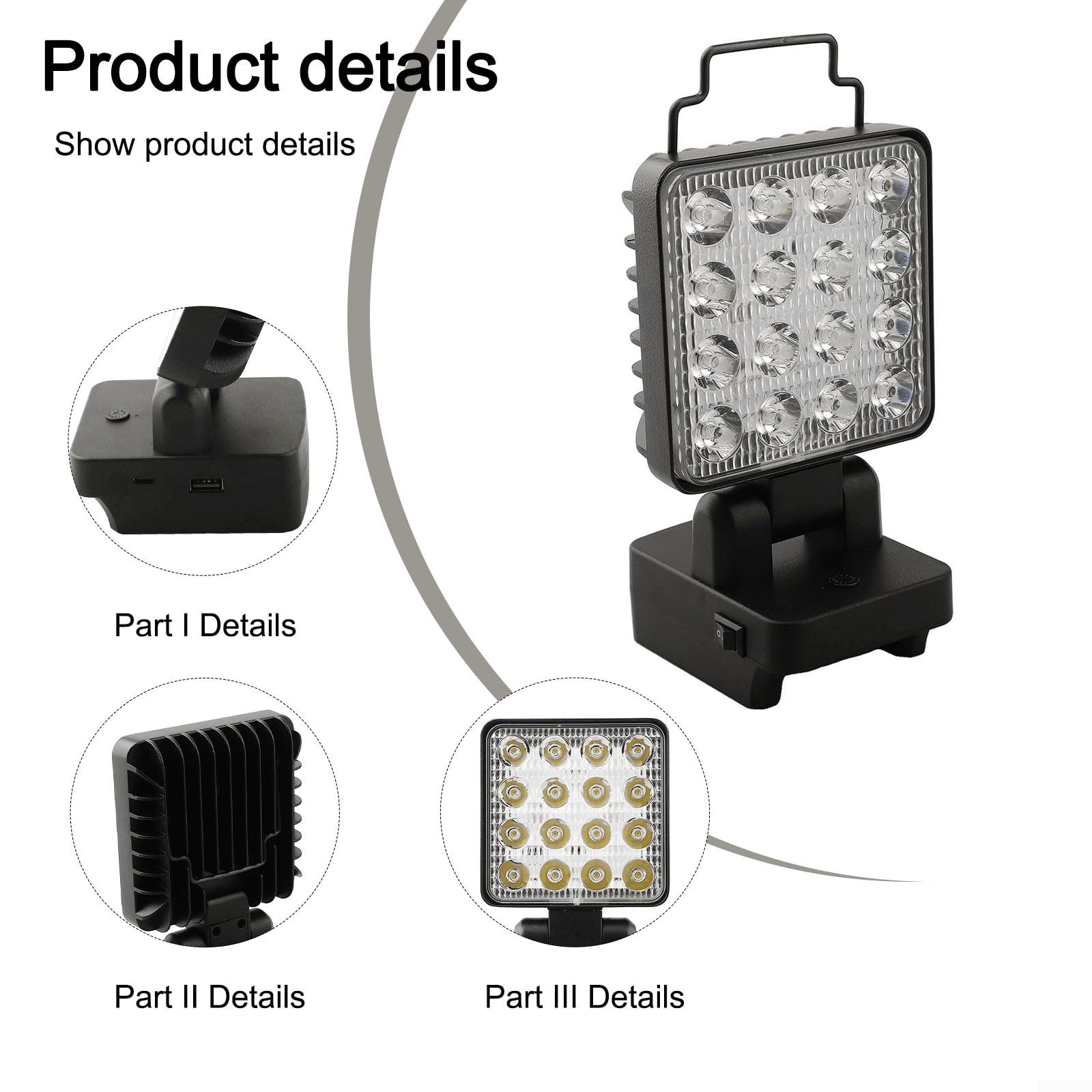 Lampe de poche LED sans fil pour batterie 18 V 20 V BL1518 BL2018 PCC680L FMC680L Tête réglable à 90 degrés 1200 lm pour camping atelier