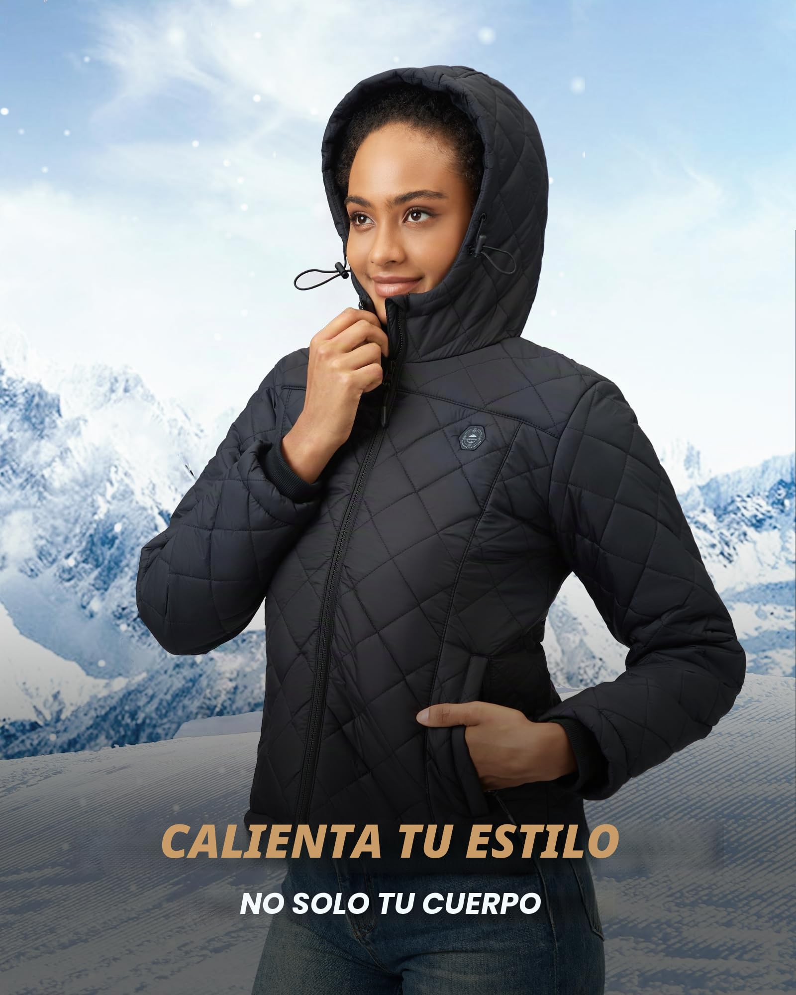 Chaqueta Calefactable Mujer Con Bateria 12v 18400mah, 8 Zonas De Calor,3 Niveles De Temperatura, Chaqueta Termica EléCtrica Ligera con Capucha