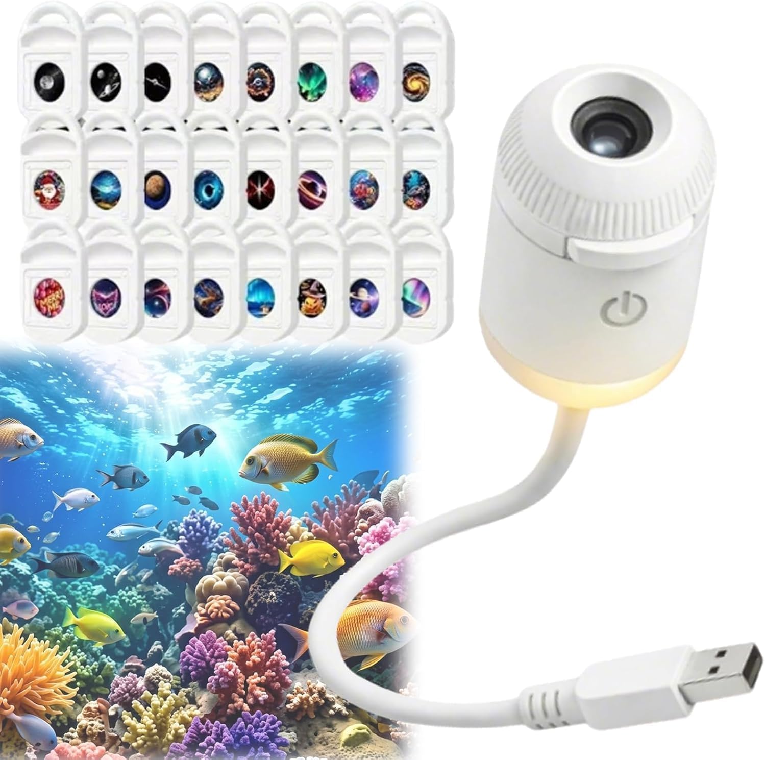 2027 New HD Smart Dynamic 5D Holographic Night Light Projector, 360° USB Smart Holographic Ocean Galaxy 5D Projector With Projection Films, Plug And Play HD Star Projector For Room，With 24 Films