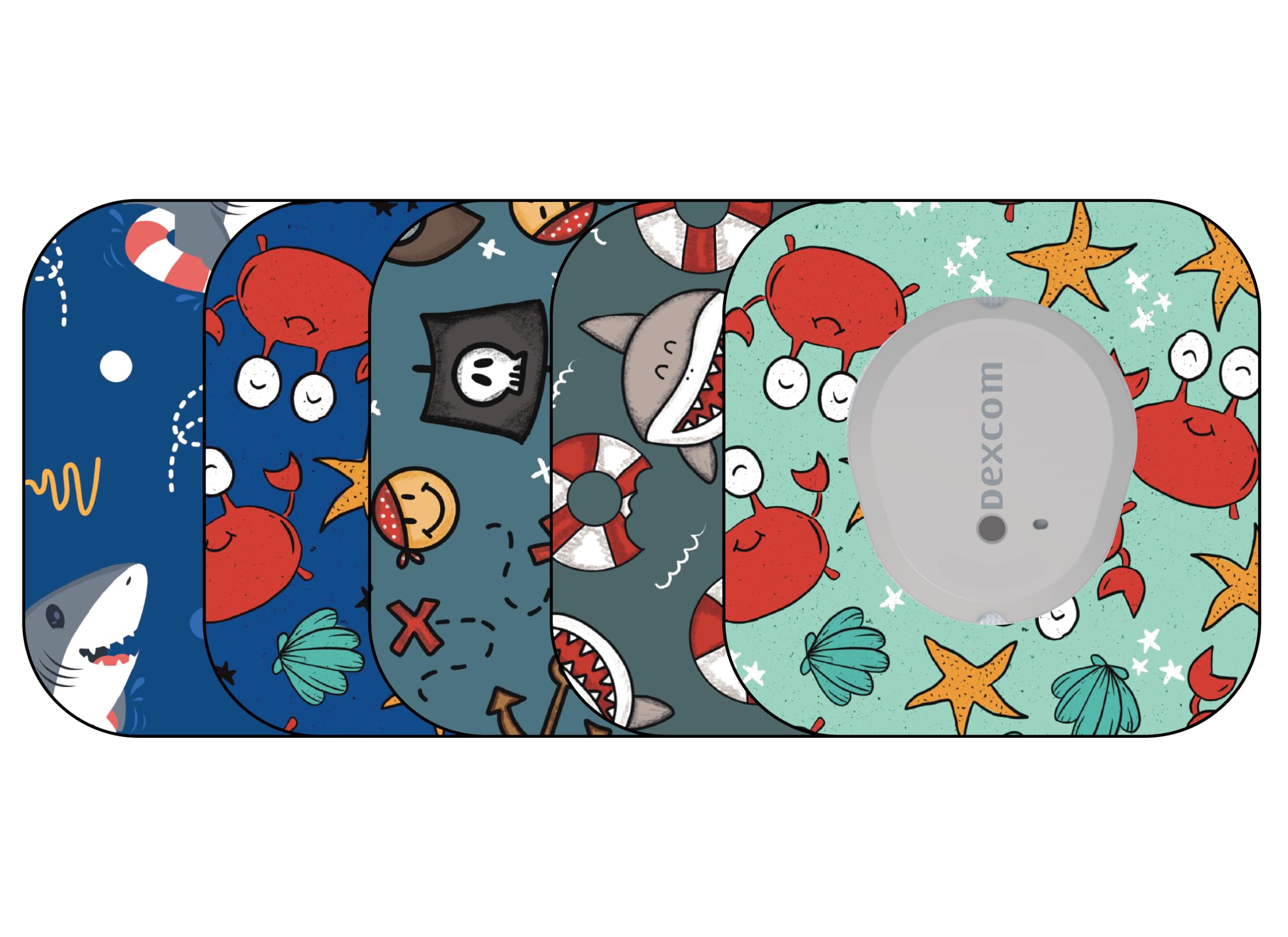 Glucomart Mini Adhesive Patches for Dexcom G7, Stelo & Infusion Sets – 5-Pack Waterproof, Sweatproof CGM Overpatches – Hypoallergenic CGM Sensor Patches (Sea Creatures)