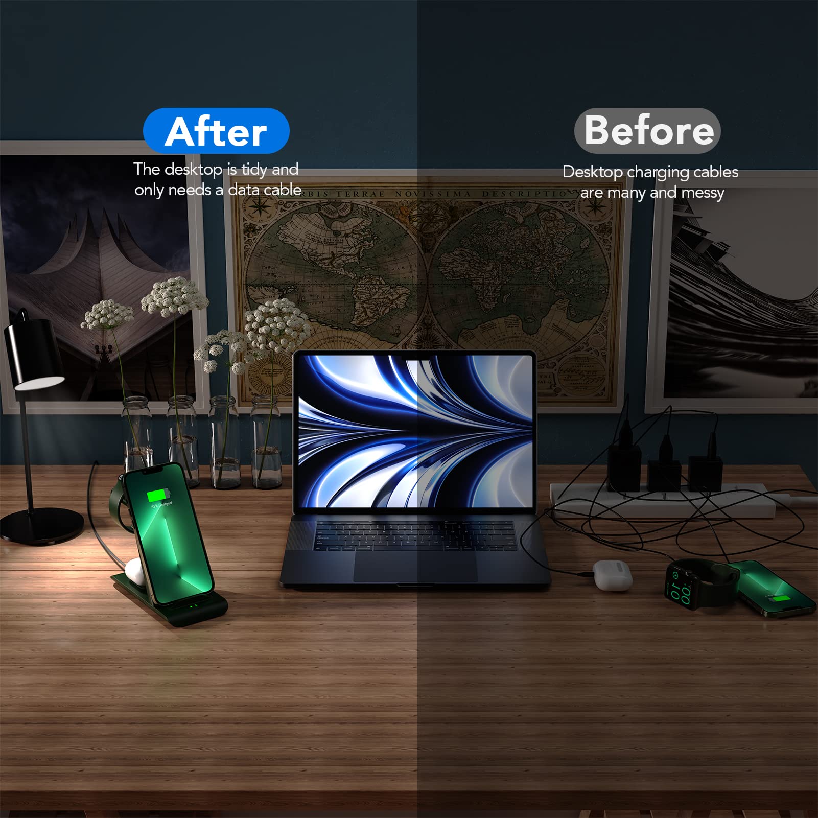 HATALKIN 3 in 1 Wireless Charging Station Compatible for Multiple Devices Apple Products Apple Watch 8 Ultra 7 SE 6 5 4 AirPods Pro 2nd iPhone 14 13 12 11 Pro Max/XS/XR 8 Travel Fast Wireless Charger