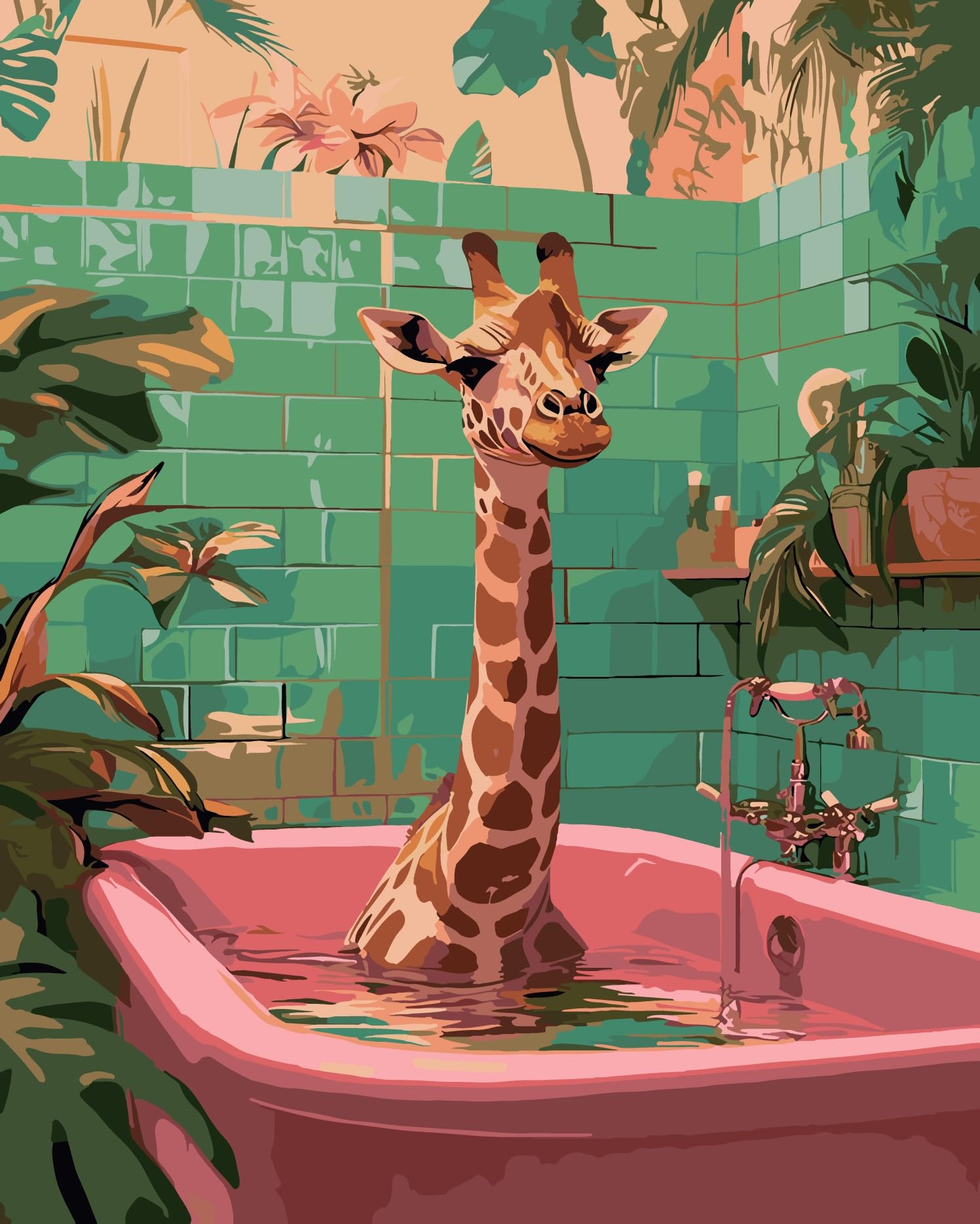 HKLIOPU Giraffe in the Bathtub Painting by Number Kits for Adult,DIY Canvas Oil Painting Kit for Beginner,Arts Craft for Home Wall Decor 16x20inch โ image 1
