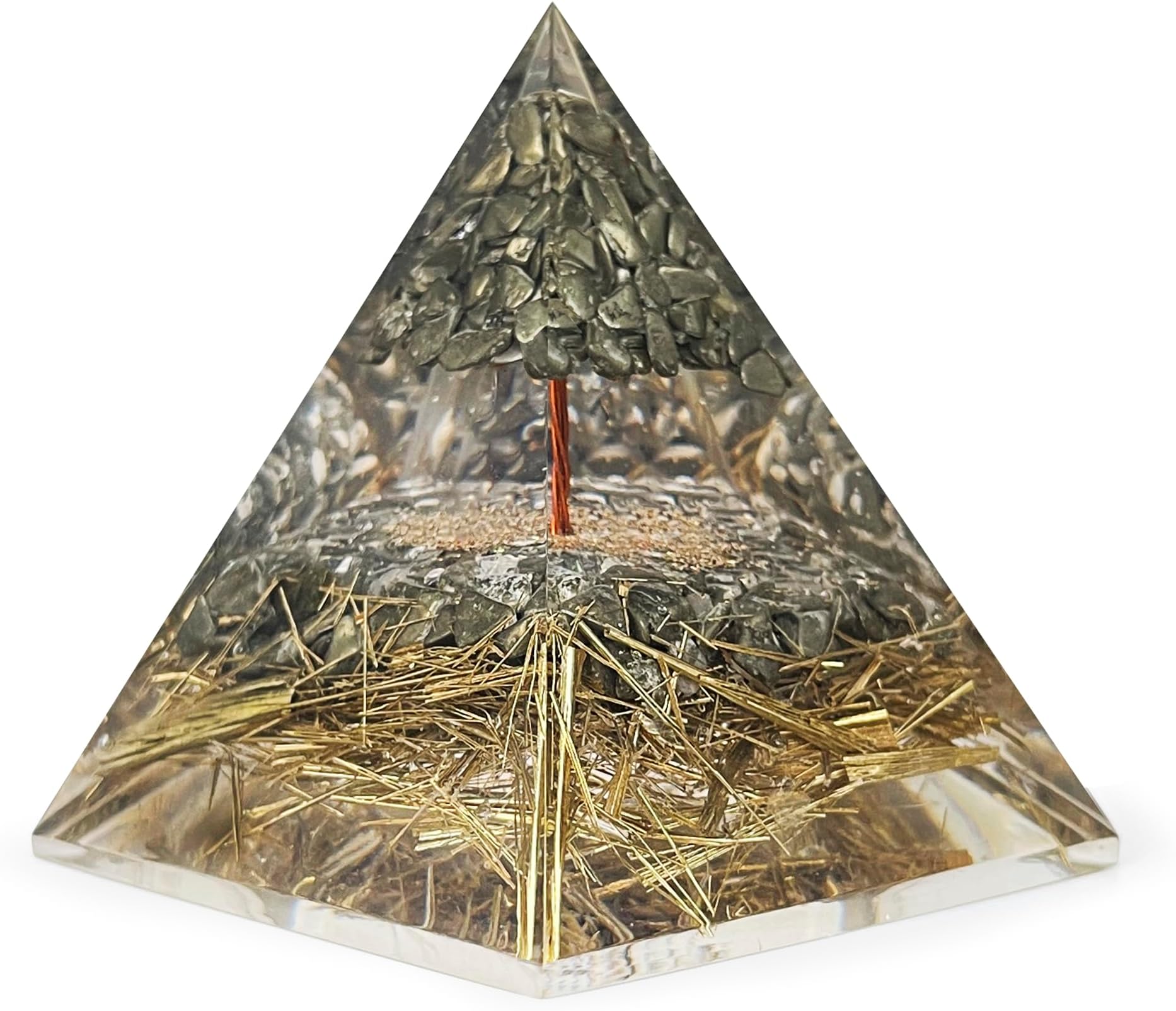 - Original Pyrite Crystal Pyramid - Pyrite Tree Vastu Pyramid for Money Good Luck Prosperity Positivity Fame Vastu Reiki Healing Wealth and Abundance - 3.5 Inch
