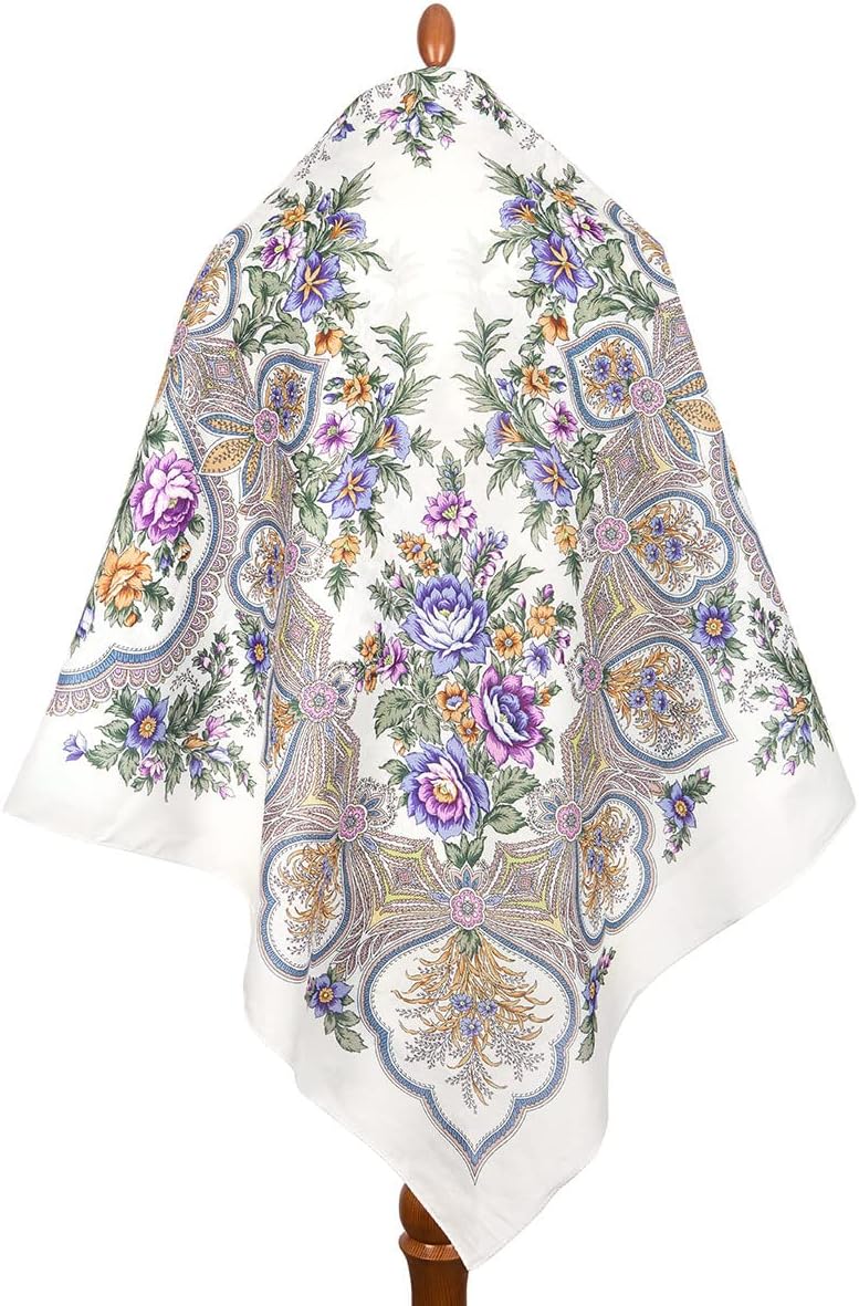 Pavlovo Posad Cotton Shawl for Women 57.5x57.5'' (146x146 cm) 100% Cotton Scarf for Women, Wrap, Fashion Scarves