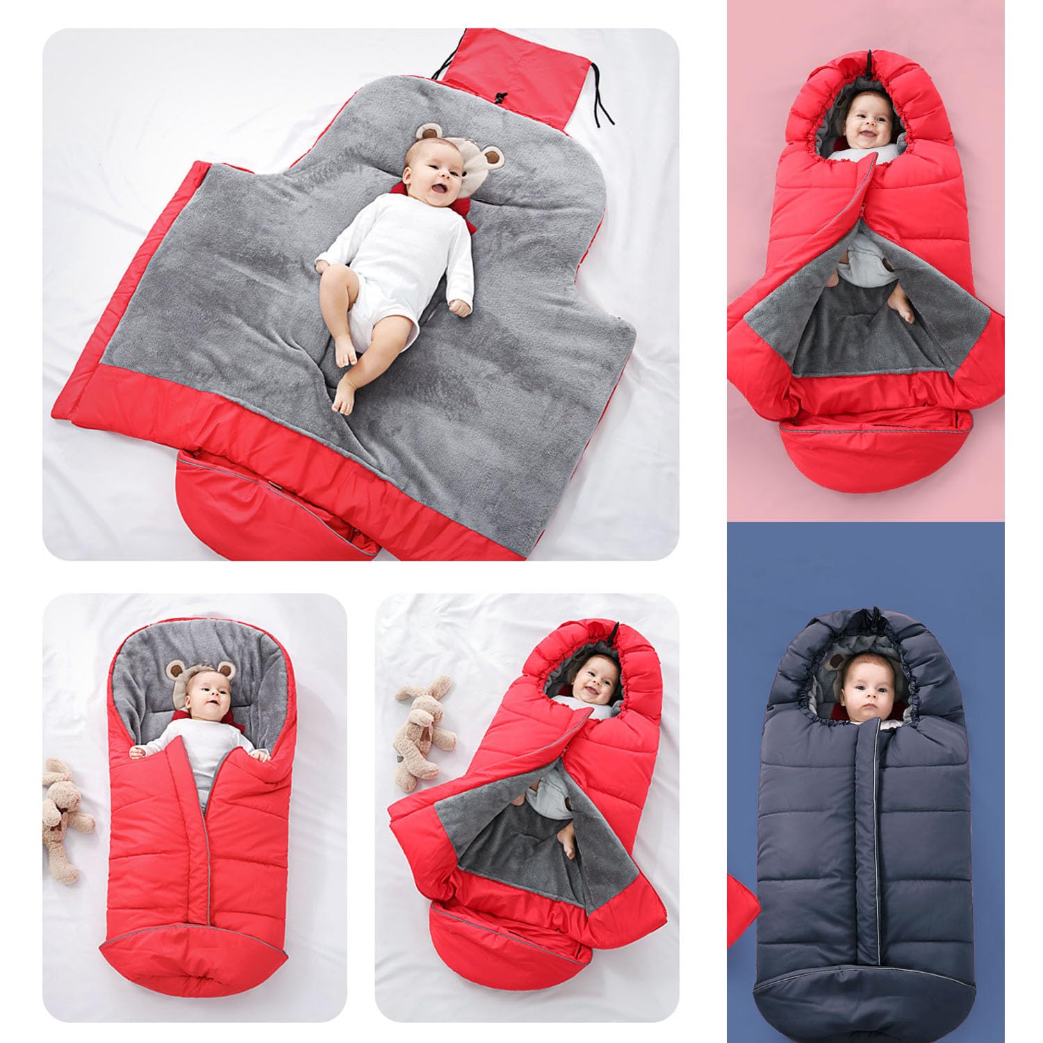 Liemuao - Saco de dormir para silla de bebé, universal, para cochecito de invierno, impermeable, con cremallera, bolsa de dormir para capazo, cochecito de coche, 102 cm (rojo)