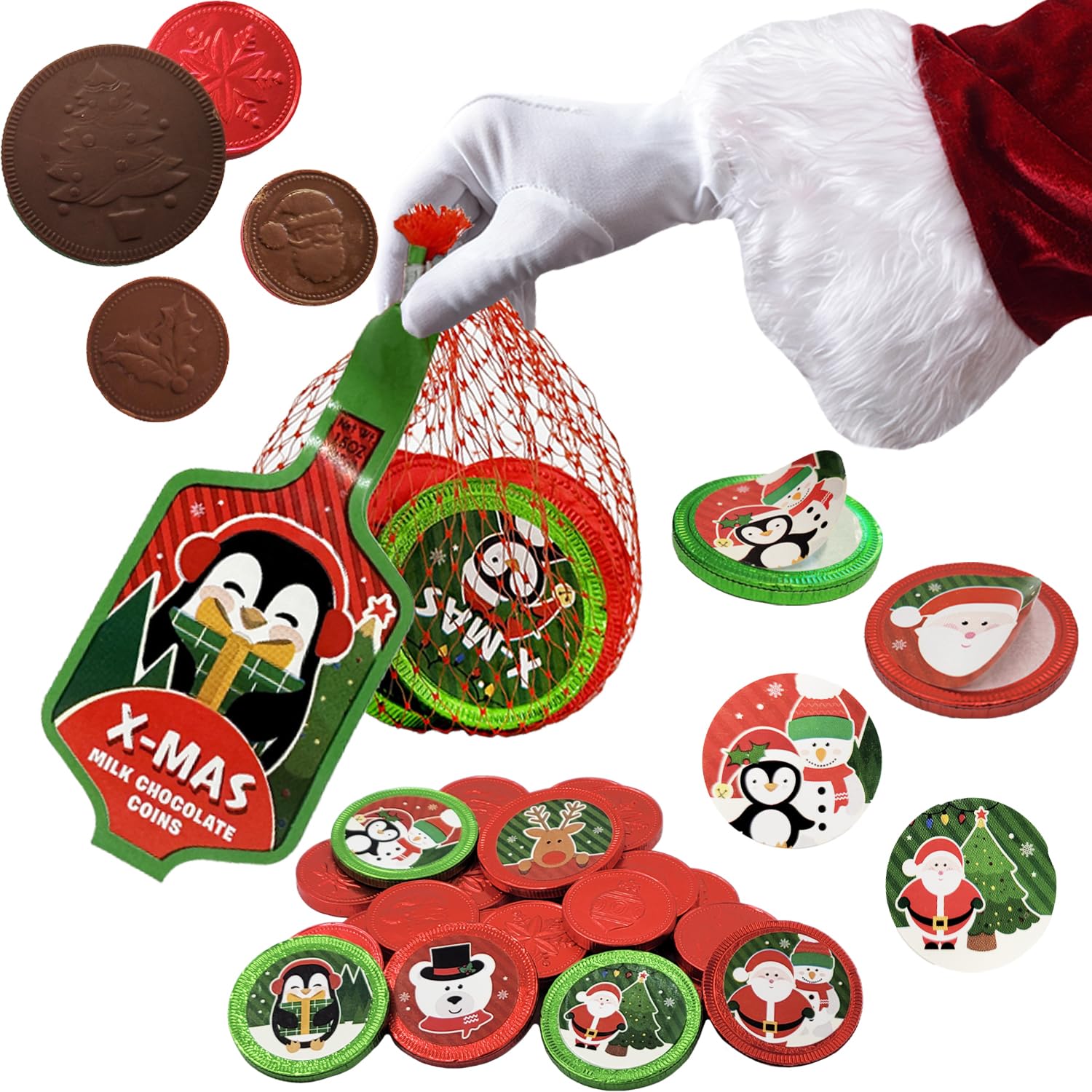 Fruidles Christmas X-Mas Milk Chocolate Snack in Mesh Bag Candy, Holiday Treats, Individually Wrapped, Kosher Certified Dairy, 1.5oz Mesh Bag (18-Pack