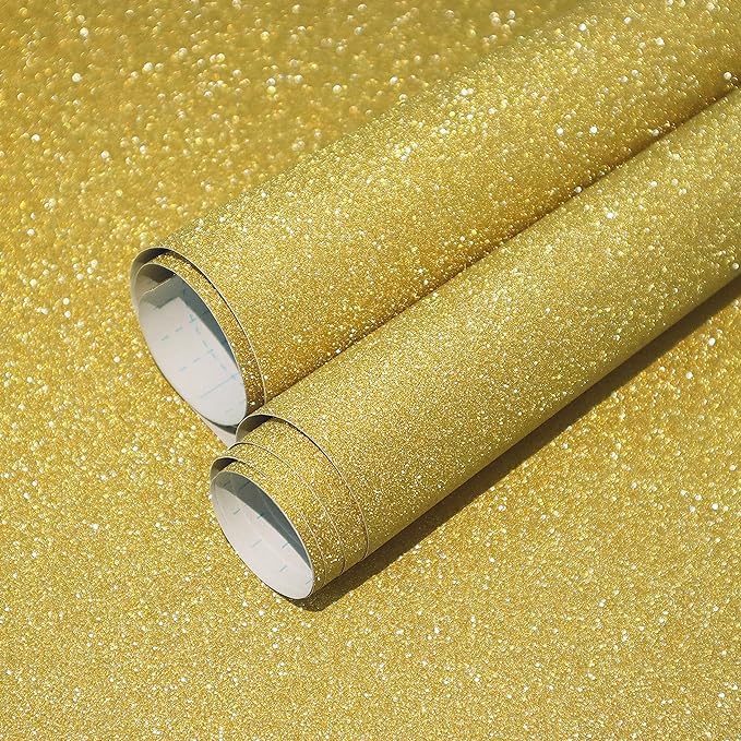 AMAZBIRD Gold Glitter Vinyl Contact Paper Self Adhesive Sparkly Stick and Peel Wallpaper Decorative Glittery Bling Wallpaper for Bedroom Living Room Walls. (12 X 24_Inch, Gold Glitter Wallpaper) (B0D3TTDGBR) Amazon Price History, Amazon Price Tracker