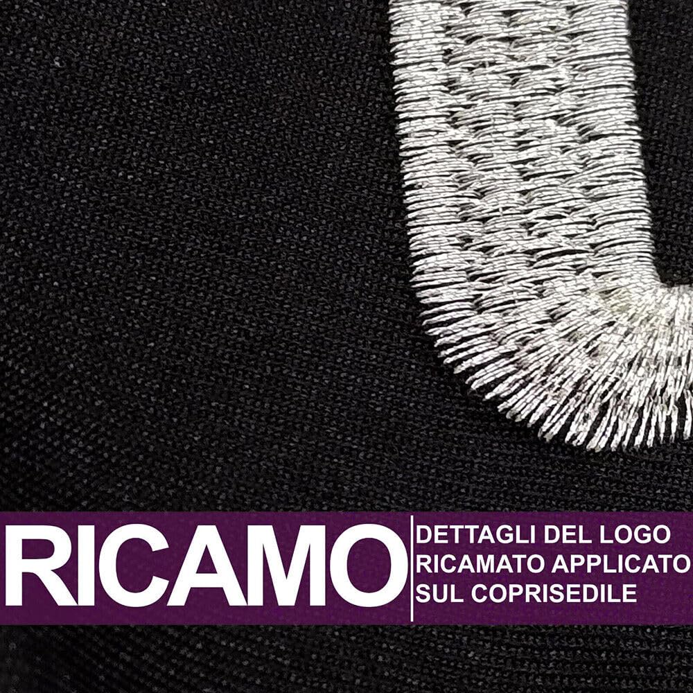 Rebeca Shop® Sitzbezüge Kompatibel für Aygo | Hergestellt in Italien | Set Autositzbezüge vorne und hinten | Gesticktes Automodell-Logo (Schwarz/Weiß)