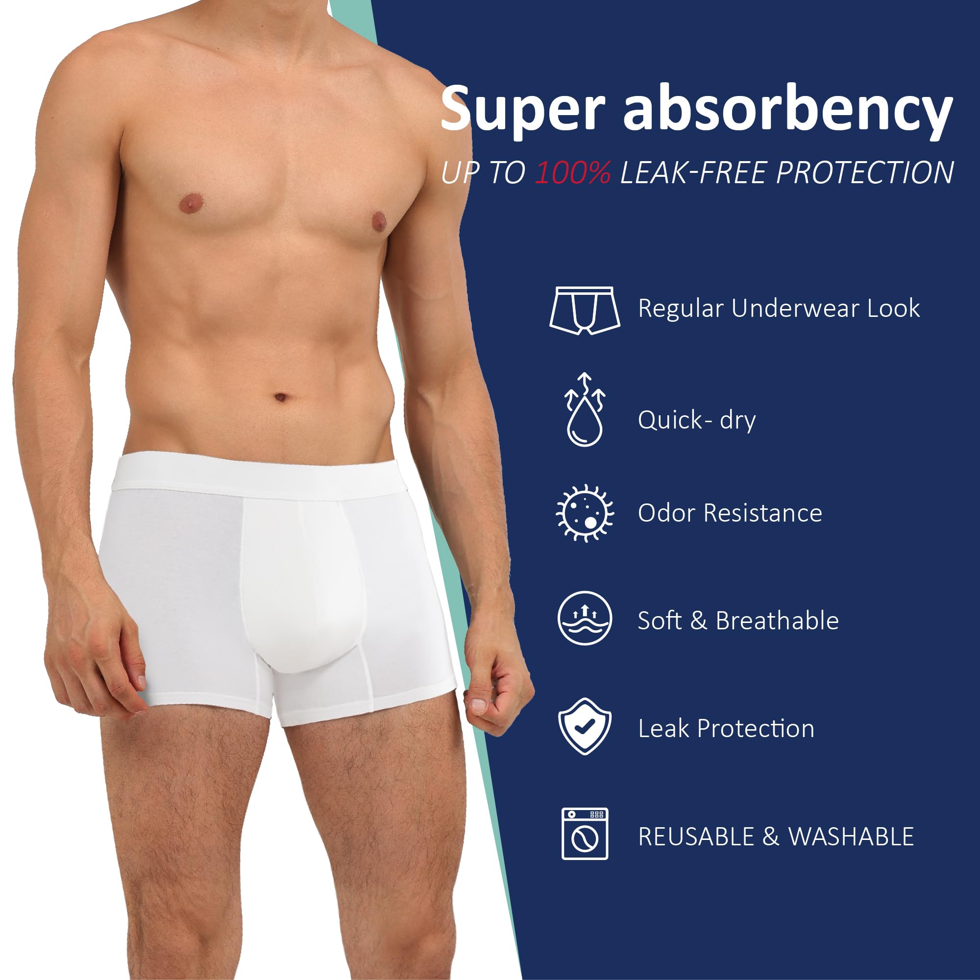 Ropa interior lavable para incontinencia urinaria para hombres, calzoncillos tipo bóxer para protección contra fugas de vejiga, paquete de 2