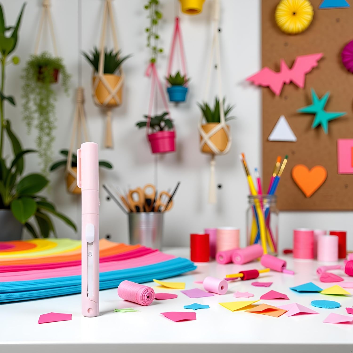 Pink Mini Color Folding Scissor Pen, Portable Safe Ceramic Cutter 2-in-1 Folding Scissor Craft Tools Cutting Supplies for Paper Work Scissors Pen Scissors (5.31 x 0.59 IN)