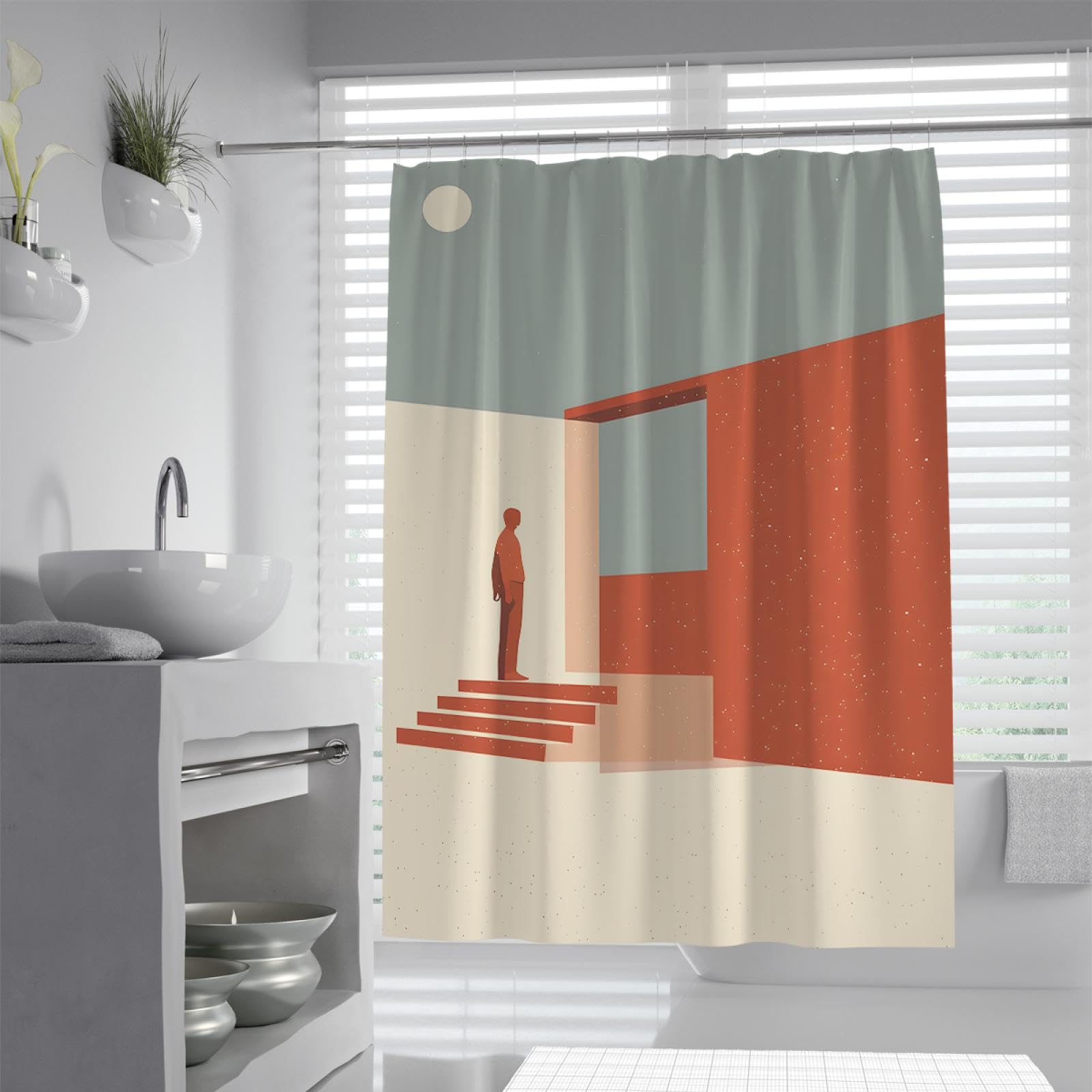 Minimalisme Nordique Rideaux de Douche Motif géométrique tridimensionnel Rideau de Salle de Bain Tissu imperméable Lavable en Machine avec des Crochets 200 x 200 cm