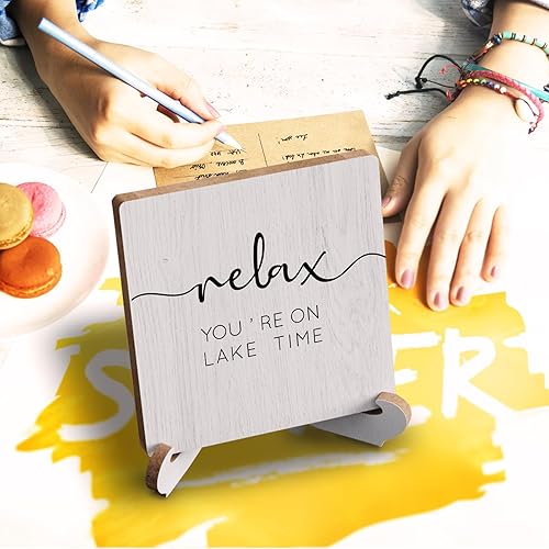 Miniatura 4 de Letrero de Lake Time, decoración rústica de madera para escritorio, para el hogar, granja, oficina, baño, bandeja escalonada, placa de decoración de