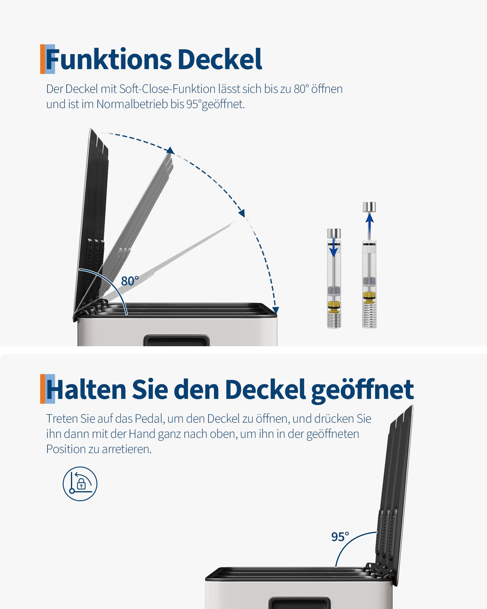 Praktisches 3-Fach Mülltrennsystem – Küchen Tretmülleimer 45L (3 x 15L) Aus Edelstahl – Soft-Close Deckel, Herausnehmbare Inneneimer, Griffe – Idealer Abfalleimer & Recyclingbehälter