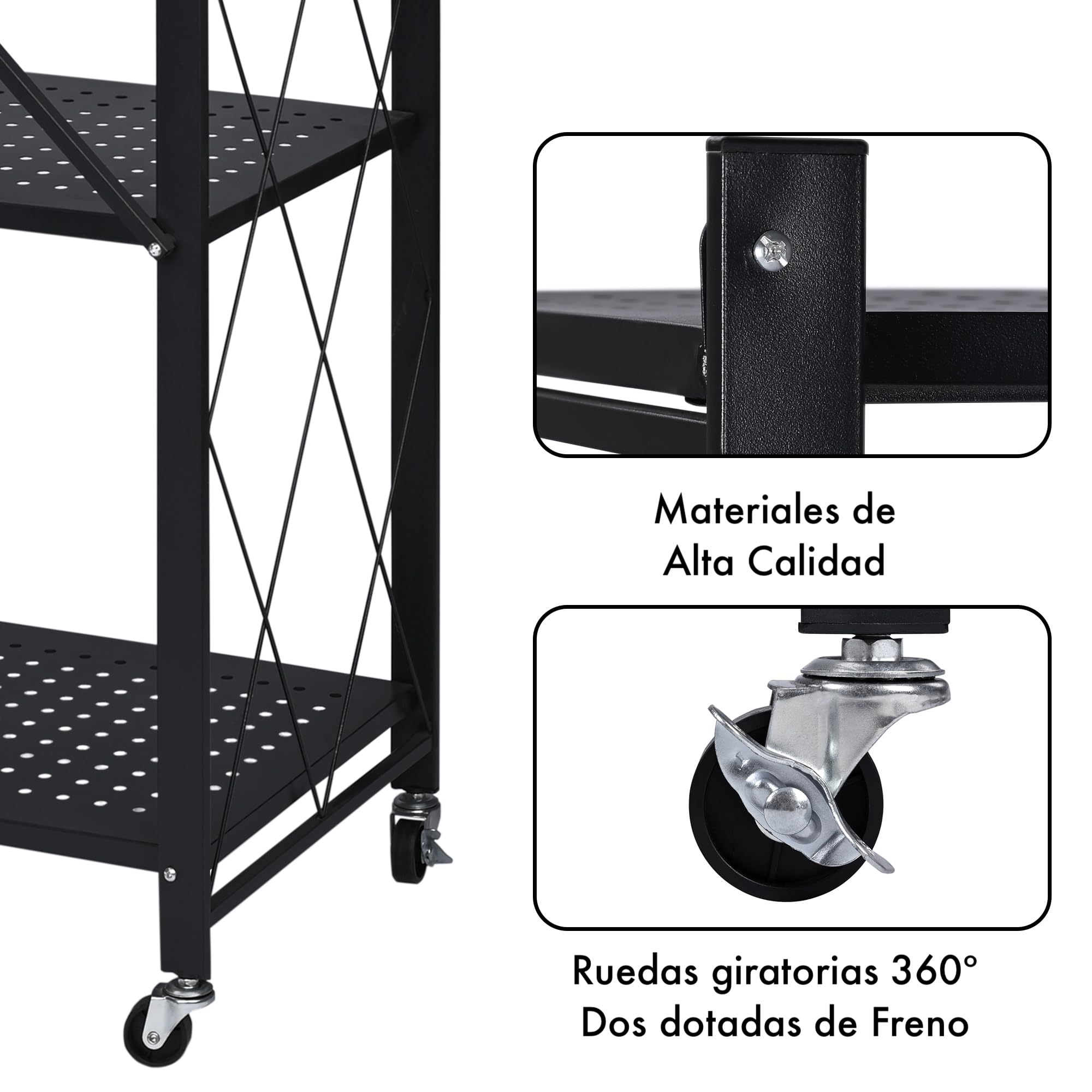 Estantería Plegable de Metal con Ruedas | Mueble Organizador con 5 estantes Resistentes y Estructura Reforzada | Diseño portátil, fácil de Montar y versátil para Cocina, Oficina, Garaje o Dormitorio