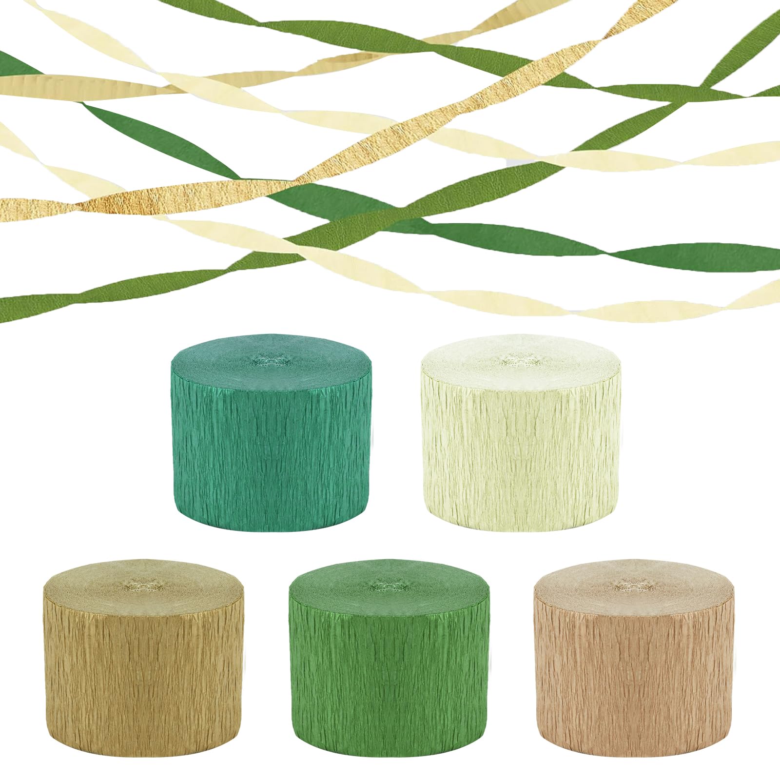 5 Rotoli Di Carta Crespa Per Feste - Verde, Marrone, Bianco E Oro - 4.6x25m Per Decorazioni Fai Da Te, Matrimoni, Compleanni - 6