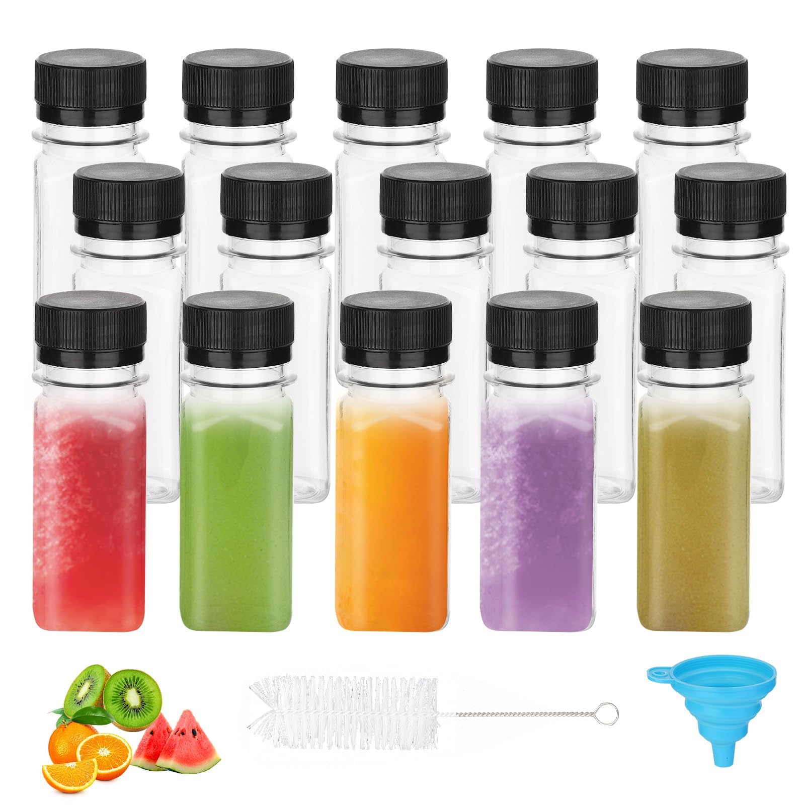 wordmouk 16 stuks 4oz/120ml Mini Plastic Sapflessen met doppen lege plastic flessen met etiket trechter en borstel herbruikbare doorzichtige