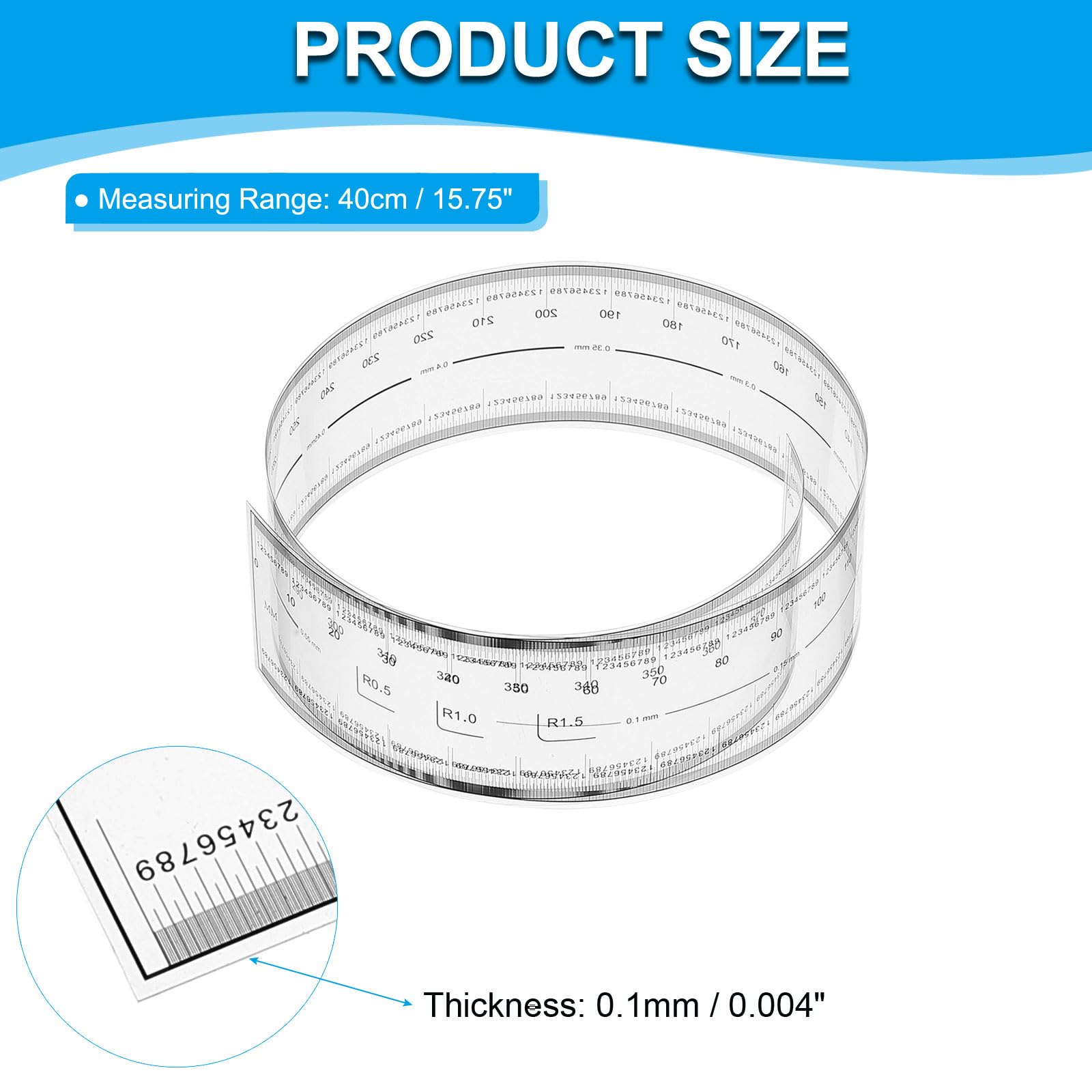 PATIKIL Film Flexible Ruler 40cm 0.1mm Scale with R Angle and Width Lines Clear PET Plastic Soft Folding Straight Ruler for Factory Transparent - Image 2