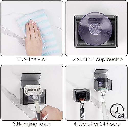 Miniatura 5 de Paquete de 2 soportes acrílicos para maquinilla de afeitar con cubierta para ducha, organizador de afeitadora montado en la pared con ventosa