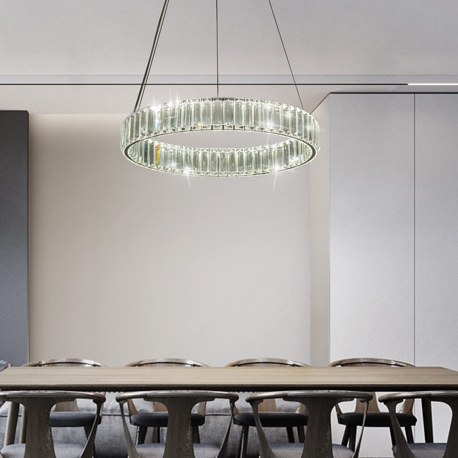 yomay Modern Crystal Chandelier LED Ring Pendant Light 20" Round ...