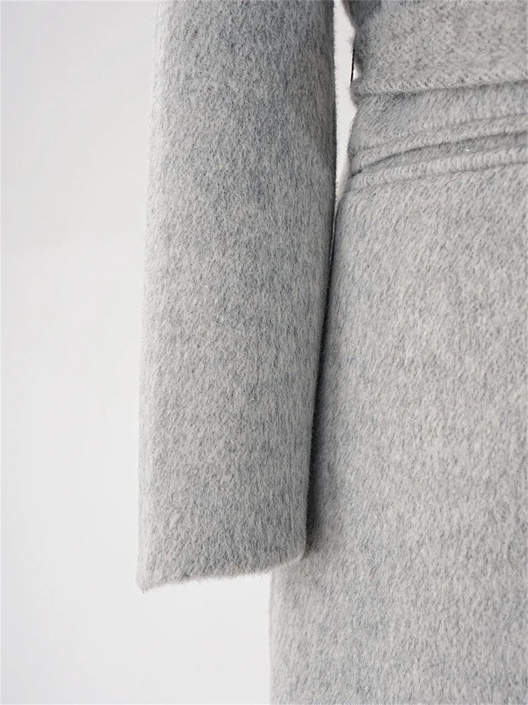 Hdhdeueh Abrigo largo de lana gris con cinturón de Laple para mujer, abrigo largo de invierno para el trabajo y la oficina con bolsillos