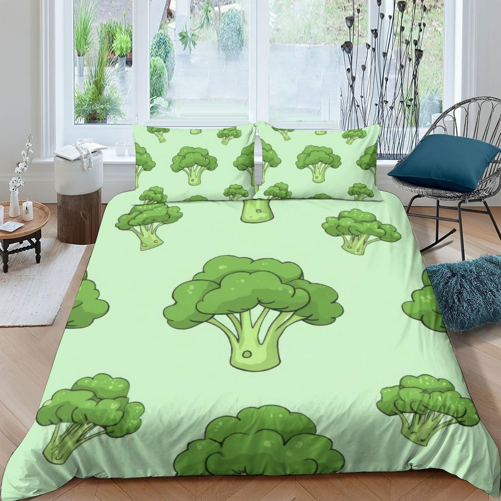 Ctjqhvkz Style-8 3D Printed Broccoli Pattern Fitted Sheet Microfiber Soft Mattress Cover Green Decorative Bedding For Bedroom Dorm Guest Room Single（135X200cm）