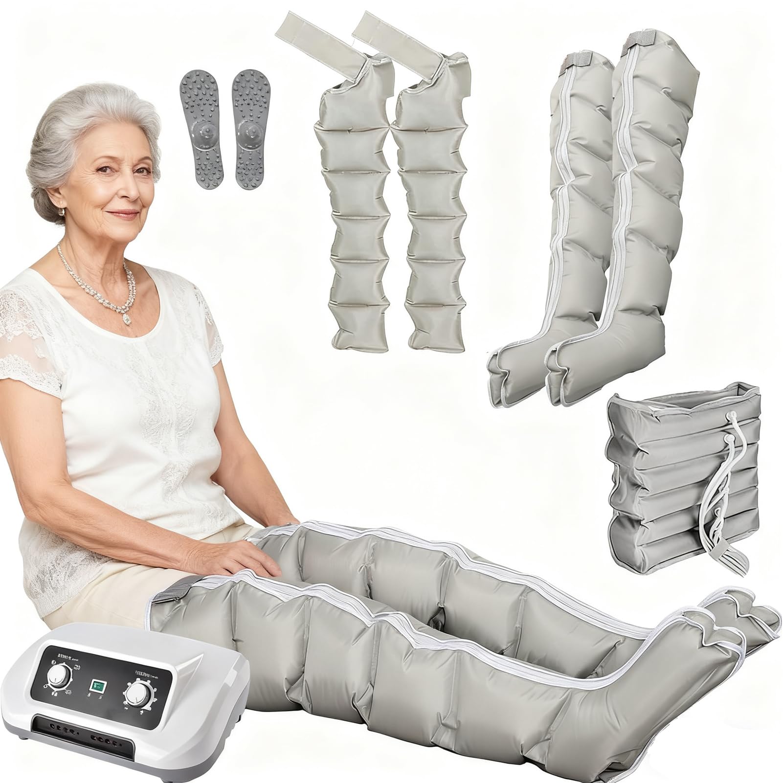 JianboBoxve 6 Cavity Pressotherapy and Lymphatic Drainage Suit, Pressotherapy Full Body Electric Air Compression Leg Massager for Pain and Circulation Swollen Leg, Edema, Muscle Relief Fast Recovery