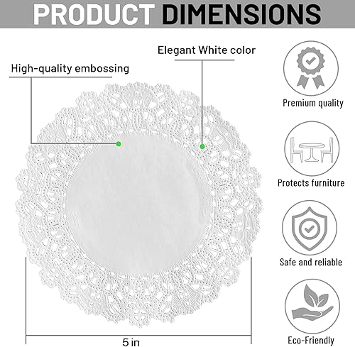 Miniatura 7 de The Baker Celebrations Tapones redondos de encaje de papel blanco  5 pulgadas fabricados en Canadá (100)