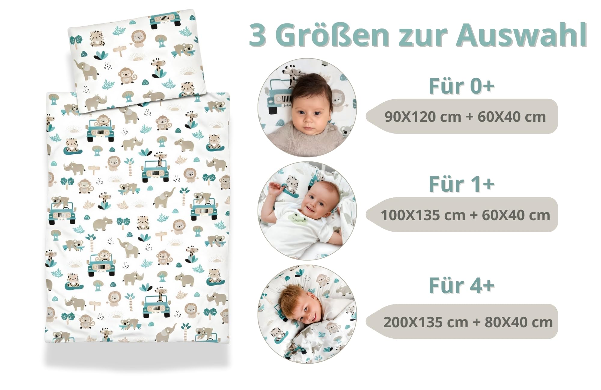 Totsy Baby Trapunta per bambino cotone 100x135 - piumono culla neonato set Imbottitura per piumone 100 x 135 cm con cuscino 40 x 60 cm per ragazzi e ragazze Africa