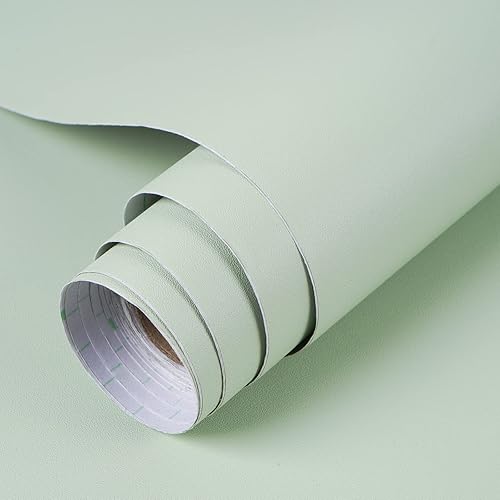 Mecpar Light Green Wallpaper - 15.7In x 32.8 Ft Peel and Stick Vinyl Self-Adhesive Removable Thicken Wallpaper for Rooms, Kitchen, Countertop, Cabinet, Wall Decoration