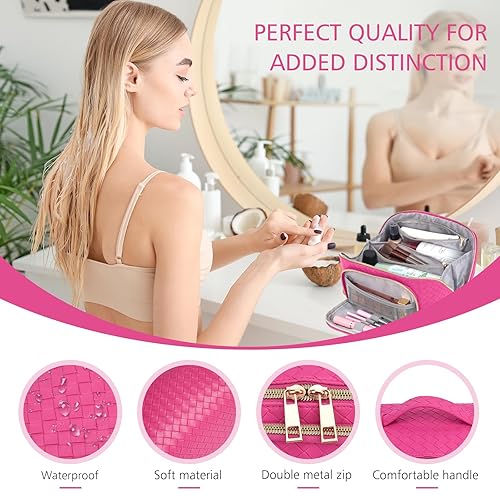 Miniatura 5 de Bolsa de maquillaje  Bolsa de cosméticos de viaje de gran capacidad, bolsa de maquillaje para mujer, bolsa de maquillaje impermeable de piel