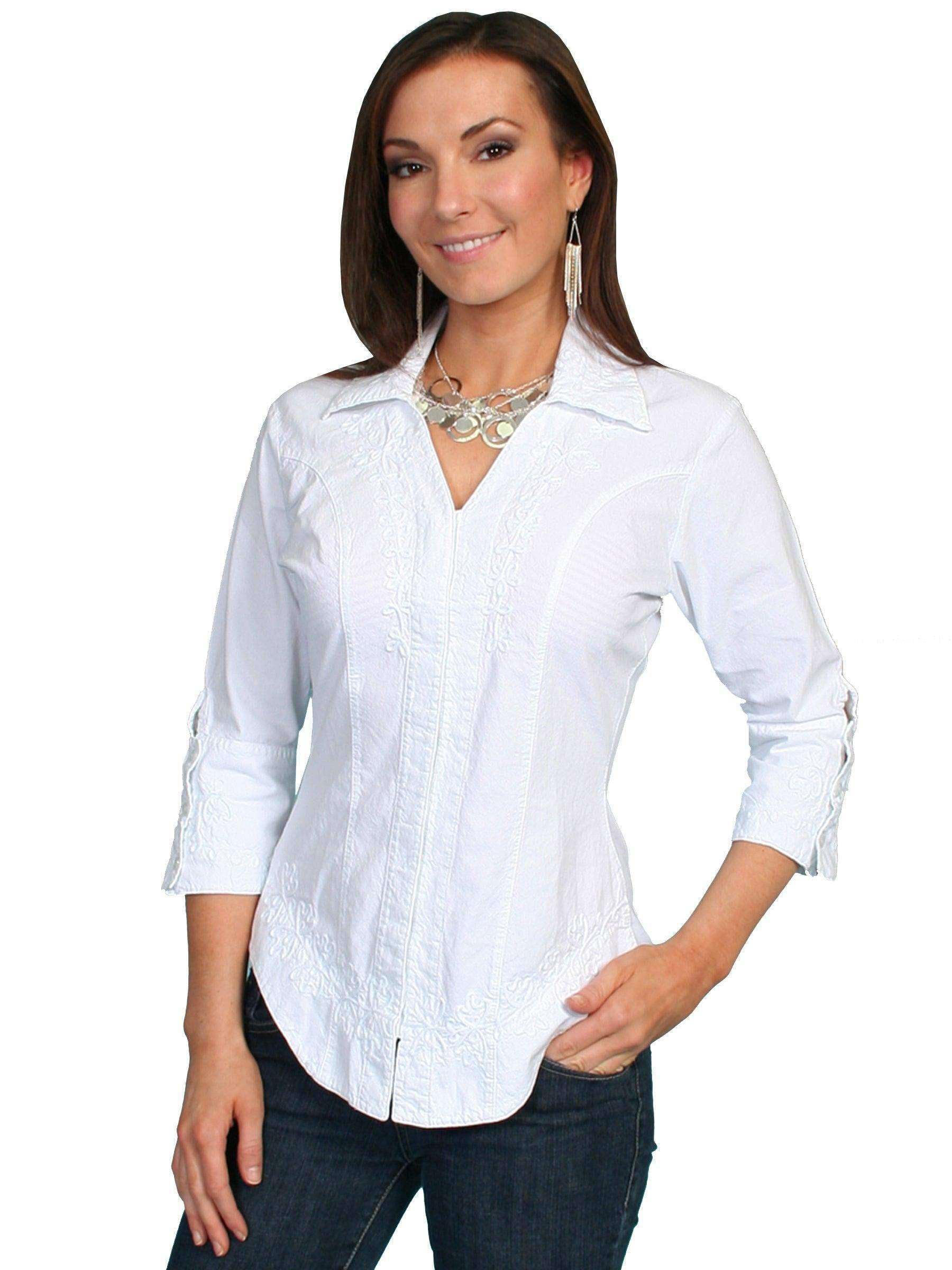 Women's 3/4 Length Sleeve Peruvian Cotton Top - Psl-063 Wh