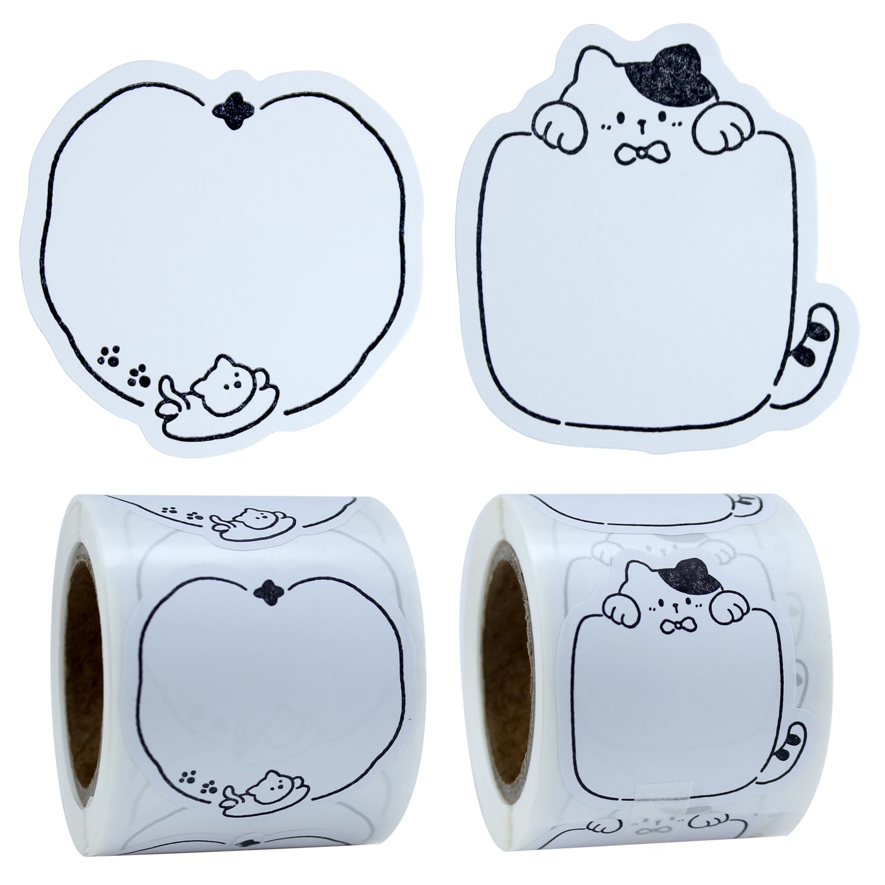 Cute Label Stickers for Jars 2 Different Cat Designs Full Adhesive Sticky Notes 2 Rolls Self-Stick Blank Name Stickers