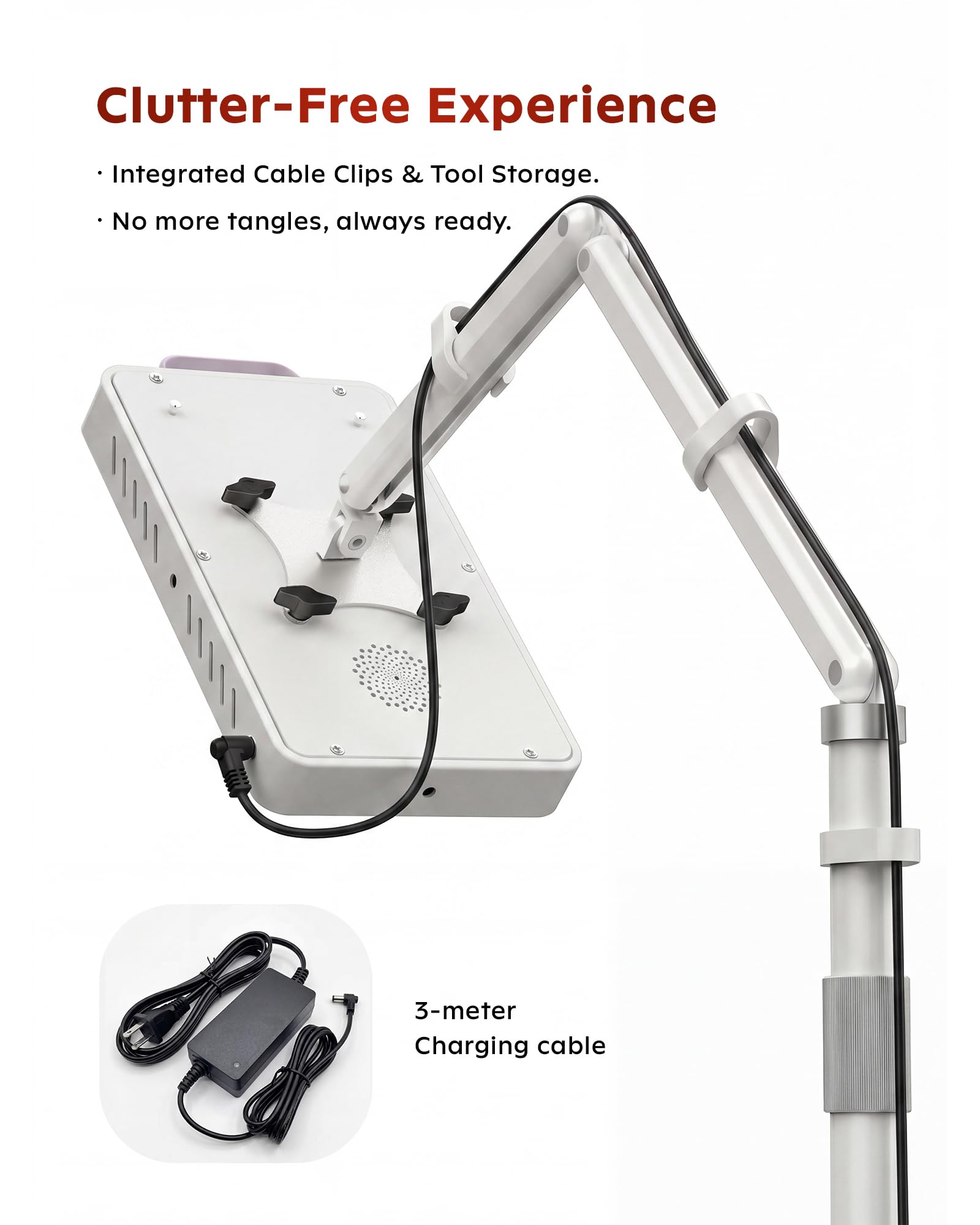 SOLRA Supporto mobile da pavimento per pannelli di terapia della luce rossa, regolabile in altezza da 114,3 a 144,8 cm, supporto girevole con VESA 75 x 75 mm, resistente, capacità 11,8 kg, per lampade