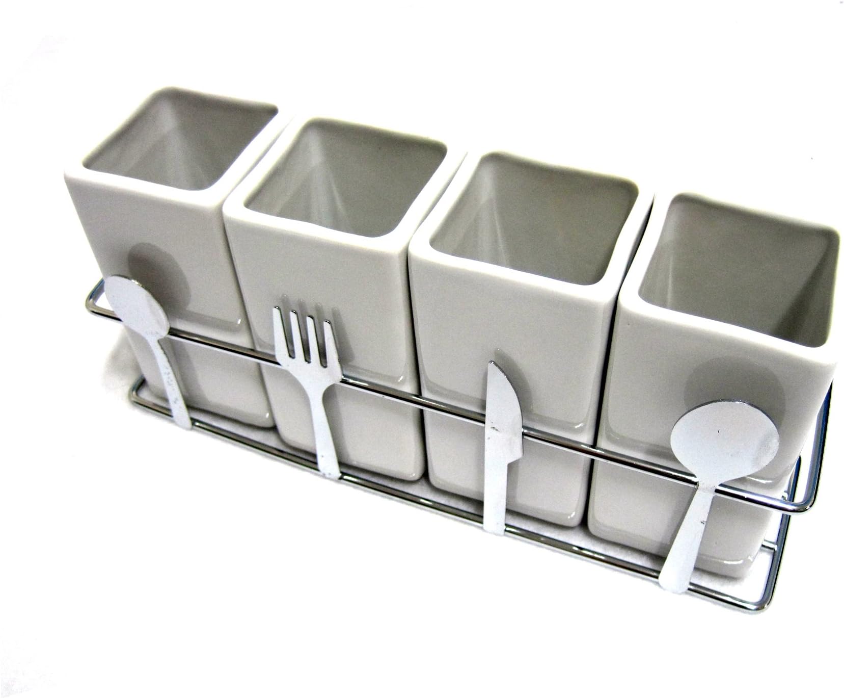 4 Compartments Ceramic Cutlery Organizer Holder Fork Spoon Knife Storage Box