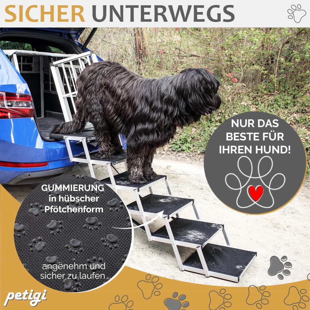 Petigi Sélection de rampes pour Chiens pour Voitures, Aluminium, escaliers pour Chiens, SUV, antidérapantes, capacité de Charge 70 kg, 90 kg ou 150 kg