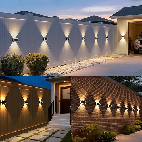 Miniatura 7 de Luces solares para valla al aire libre LED duales IP65 impermeables - Paquete de 8 luces solares de pared de 3000 K4000 K6000 K para pared de porche