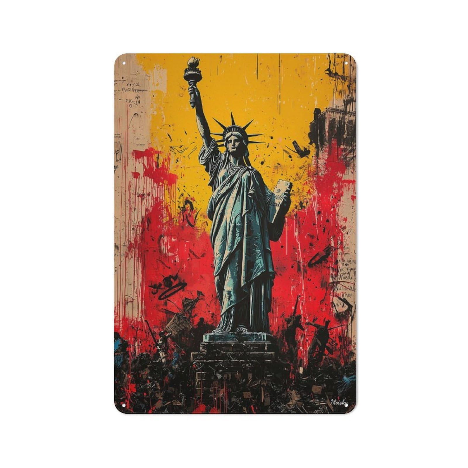 Junmoney Expressionist Statue Of Liberty – Bold Contem Retro Tin Sign 30X20cm Featuring Porary Art Reinterpretation For Kitchen Or Home Bar, A Decorative Metal Sign For Dining Areas And Home Bars
