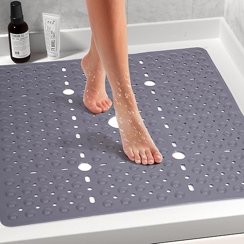 Miniatura 2 de Tapete de ducha cuadrado gris grande antideslizante de 27 x 27 pulgadas, tapete de baño suave para suelo de ducha interior, tapete de ducha