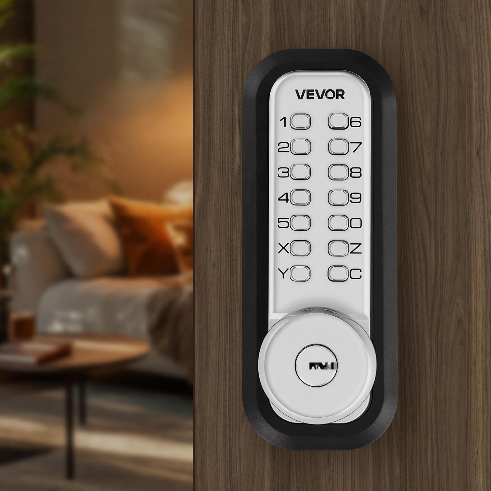 VEVOR Cerradura de Código Mecánica con Teclado, 4 a 7 Dígitos sin Llaves, Aleación de Zinc, Cerradura de Combinación con Bloqueo Automático para Puertas 35 a 65 mm, Entrada, Garaje, Jardín, Exterior