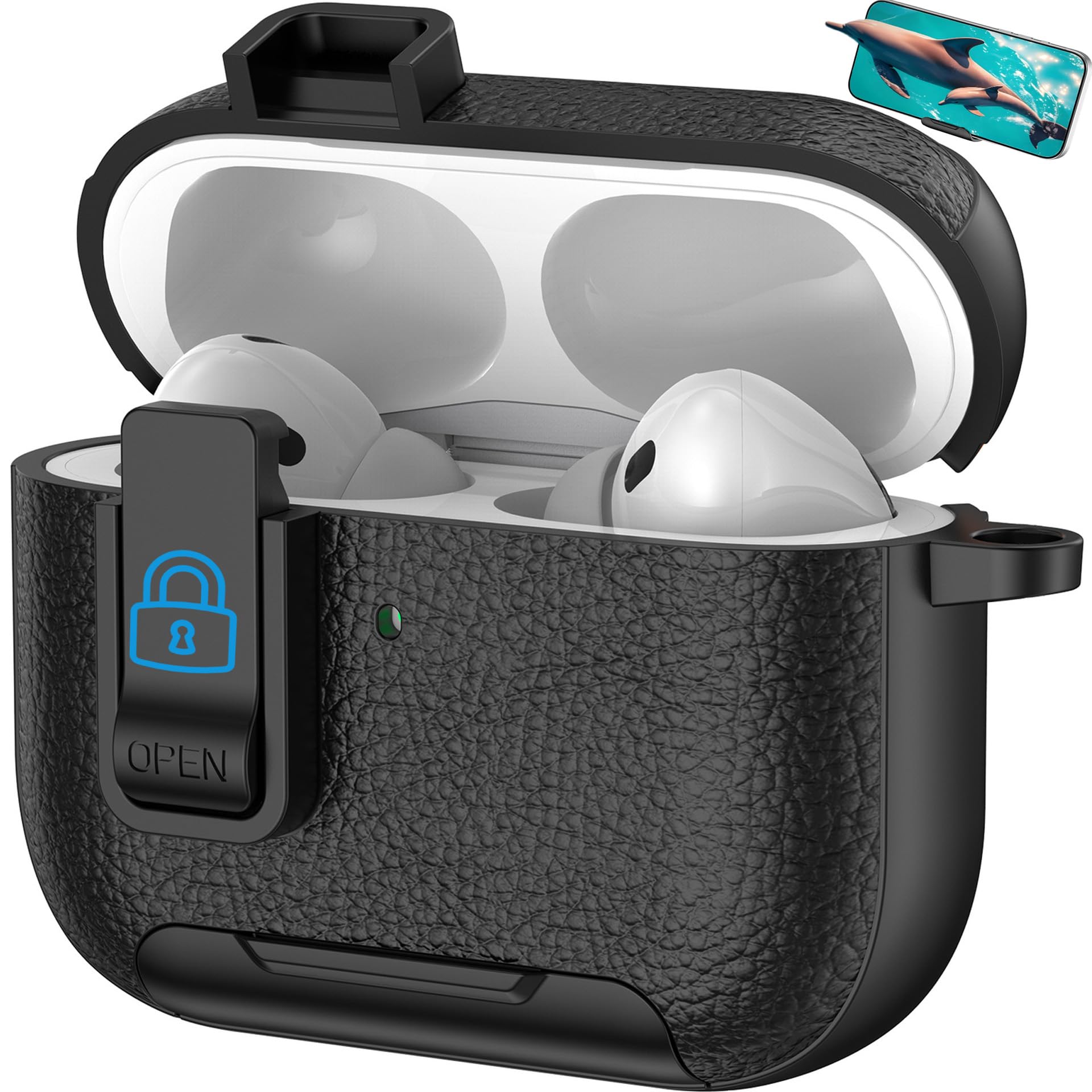 for Leather AirPods Pro 3 Case 2025 | Cute iPod Air Pods Pro 3 Case with Magnetic Lock | with Phone Holder &amp; Keychain | Airpods 3 Pro Cases for Man Women(Model A2700​​/A2931)(Black)