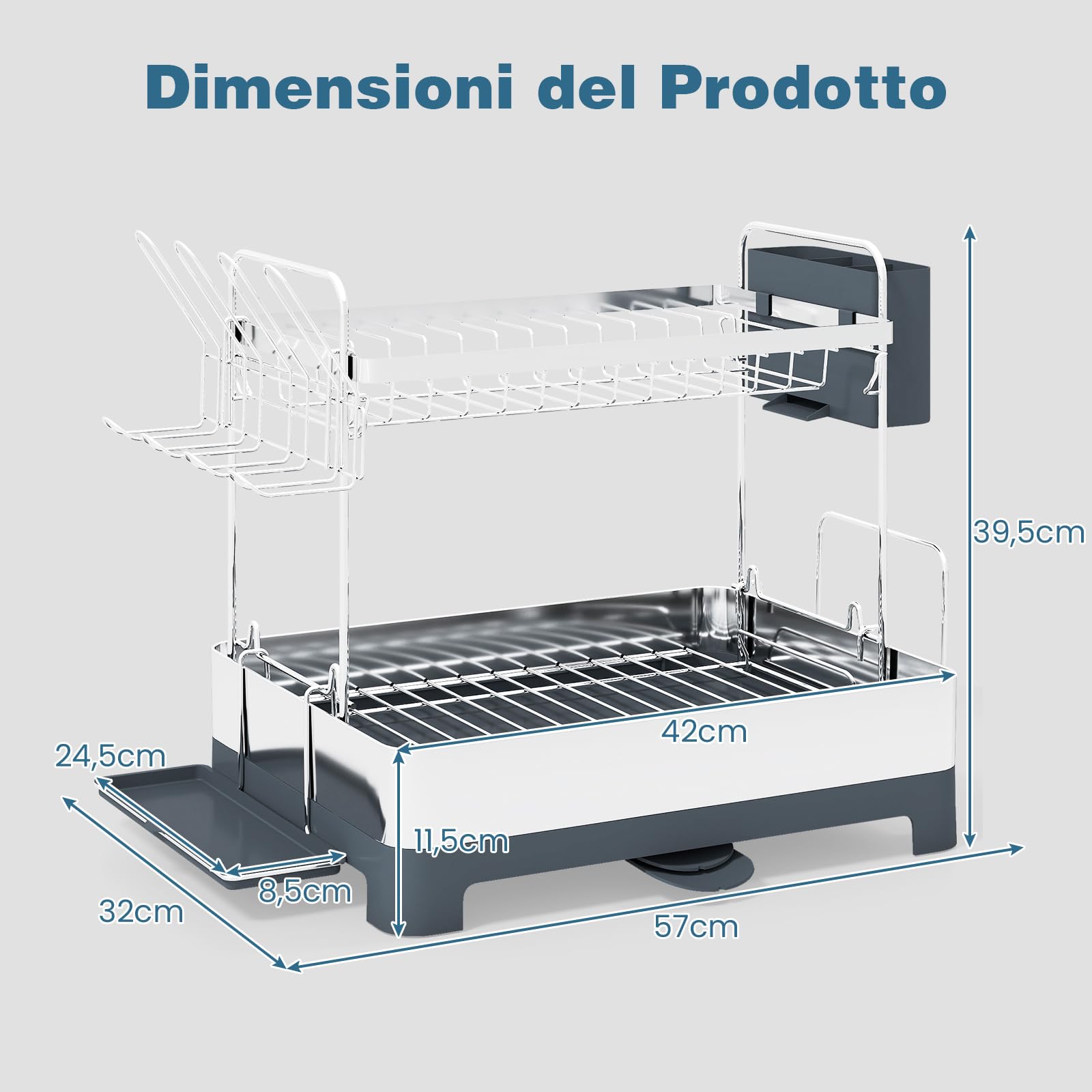 COSTWAY Scolapiatti da Appoggio a 2 Livelli in Acciaio Inox